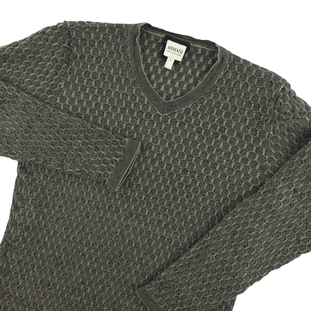 Armani Collezioni Sweater Mens S Gray 100% Virgin Wool V Neck Knit Pullover